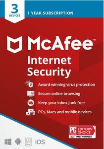 McAfee Internet Security | 3 Devices | Antivirus Software | Password Manager | Key Card